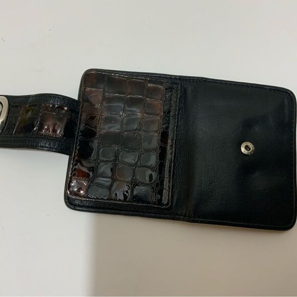 Brighton Black Pebbled Leather & Brown Croc Embossed Crossbody Wallet Organizer - Picture 7 of 14